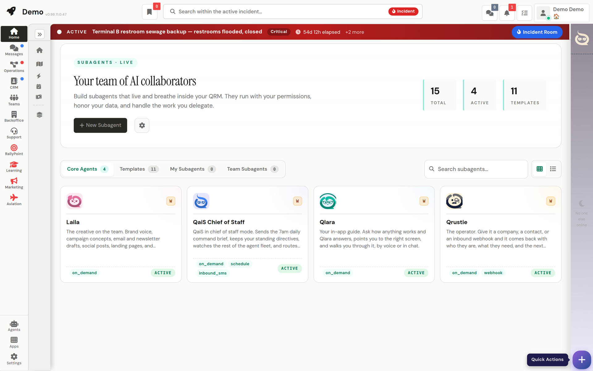 The QRM agent directory with core agents and subagent templates